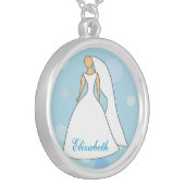 Bride in Gown Blue Polka Dot Personalized Necklace (Front Left)