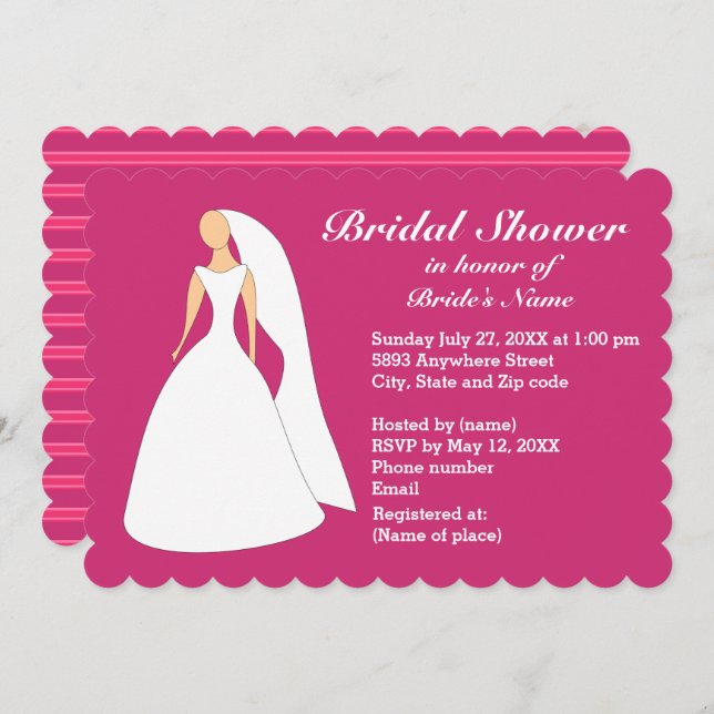 Bride in Gown Bridal Dark Pink Bridal Shower Invitation (Front/Back)