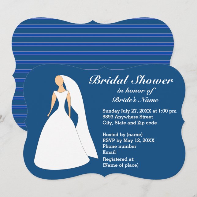 Bride in Gown Bridal Lapis Blue Shower Invitation (Front/Back)