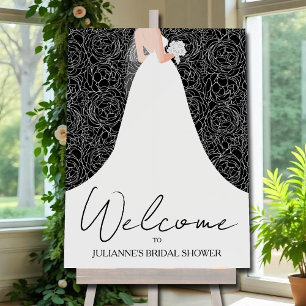 Bride in Gown on Black Bridal Shower Welcome Foam Board