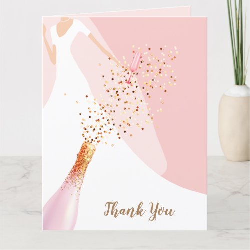 Bride in Gown on Rose Quartz Bridal Shower Thank You Card