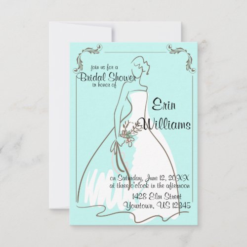 Bride in Gown Sketch Bridal Shower Invitation