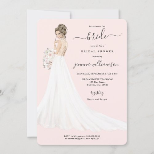 Bride in Lace Gown Bridal Shower Invitation