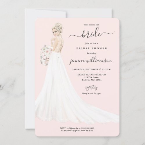 Bride in Lace Gown Bridal Shower Invitation