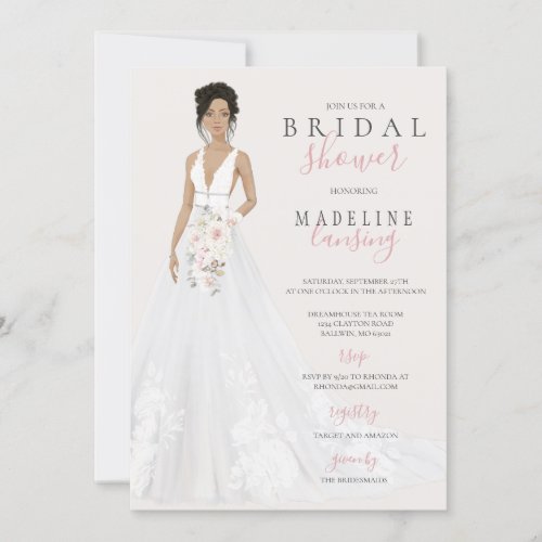 Bride in Lace Wedding Gown Bridal Shower Invitation