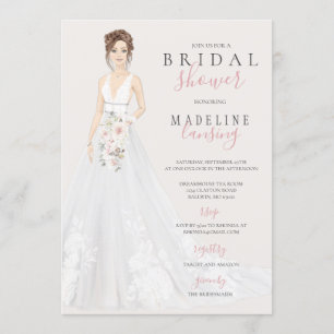 Bride in Lace Wedding Gown Bridal Shower Invitation