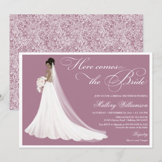 Bride in Lace Wedding Gown Bridal Shower Invitation (Front/Back)