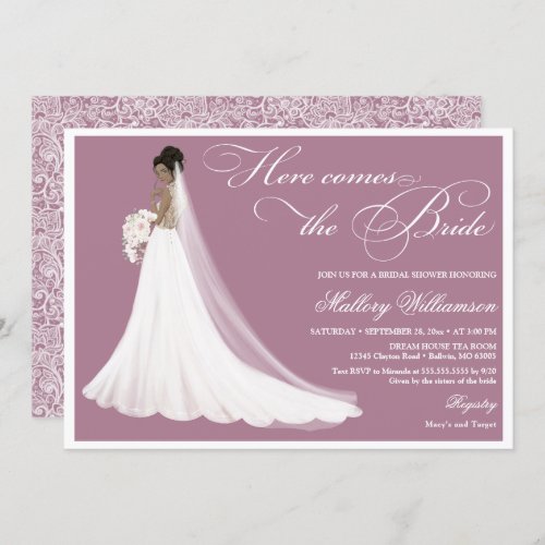 Bride in Lace Wedding Gown Bridal Shower Invitation