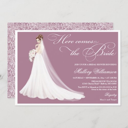 Bride in Lace Wedding Gown Bridal Shower Invitation