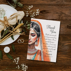 Bride In Lehenga Choli Ethnic Indian Bridal Shower Thank You Card