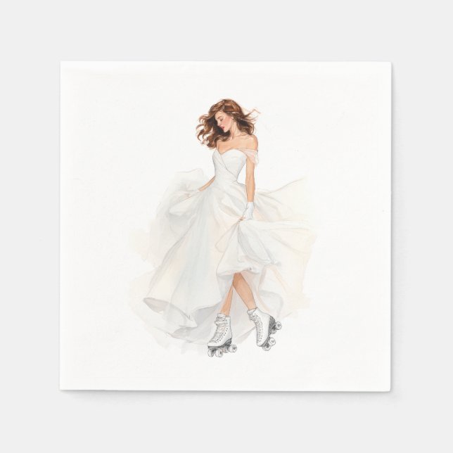 Bride in Motion Roller Skating in Flowing Wedding  Napkins (Front)
