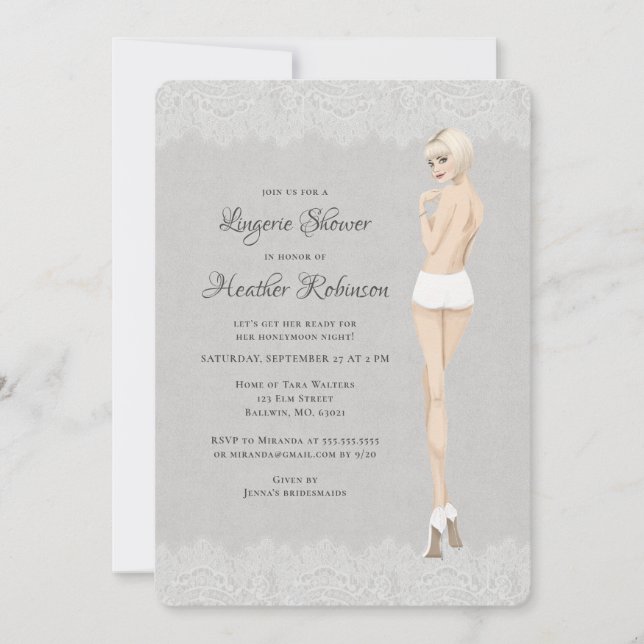 Bride in Panties Lacy Lingerie Shower Invitation (Front)