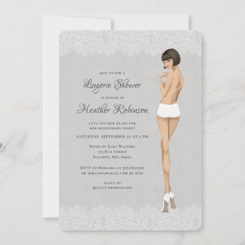 Bride in Panties Lacy Lingerie Shower Invitation