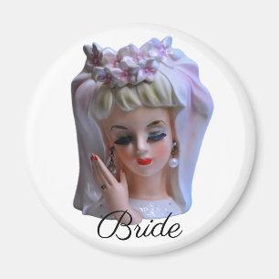 Bride in Pink Head Vase Doll Manicure Wedding Day Magnet