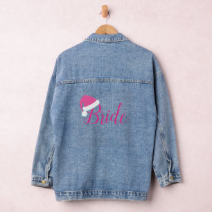 Bride in Pink Santa Hat Denim Jacket