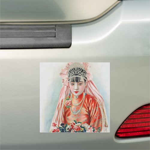 Bride in Red at Chinese Wedding in Shanghai Car Magnet