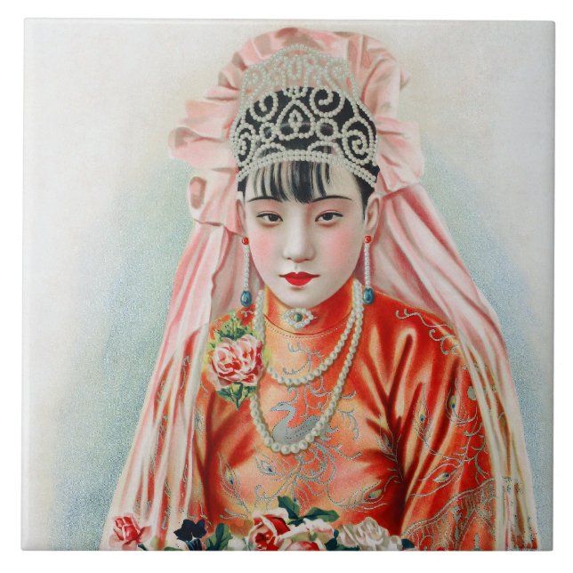 Bride in Red at Chinese Wedding in Shanghai Ceramic Tile (Front)
