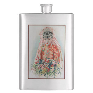 Bride in Red at Chinese Wedding in Shanghai Flask