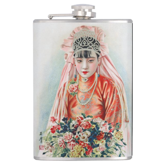 Bride in Red at Chinese Wedding in Shanghai Flask (Front)