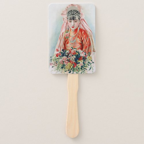 Bride in Red at Chinese Wedding in Shanghai Hand Fan