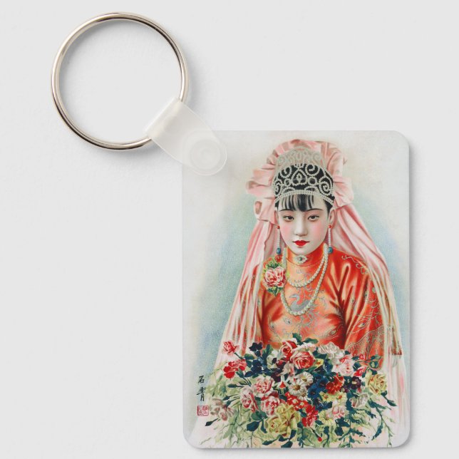 Bride in Red at Chinese Wedding in Shanghai Keychain (Front)