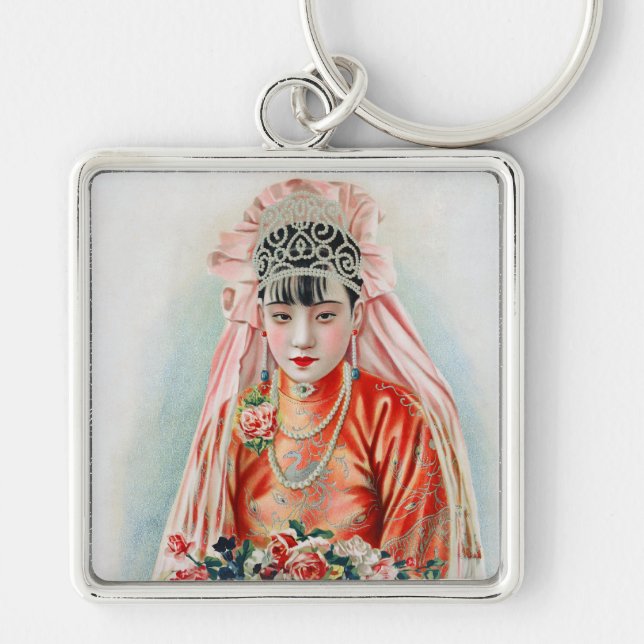 Bride in Red at Chinese Wedding in Shanghai Keychain (Front)