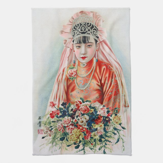 Bride in Red at Chinese Wedding in Shanghai Kitchen Towel (Vertical)