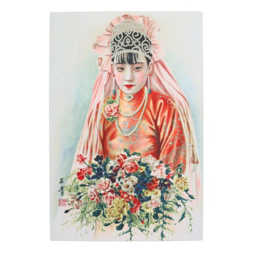 Bride in Red at Chinese Wedding in Shanghai Metal Print