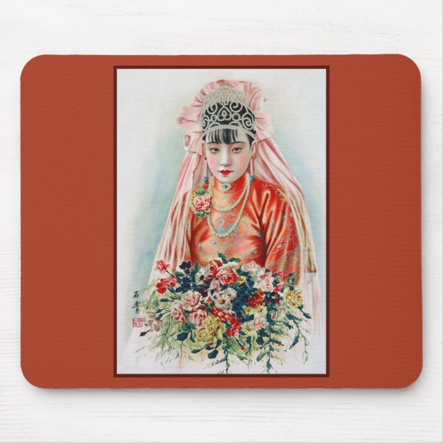 Bride in Red at Chinese Wedding in Shanghai Mouse Pad (Front)
