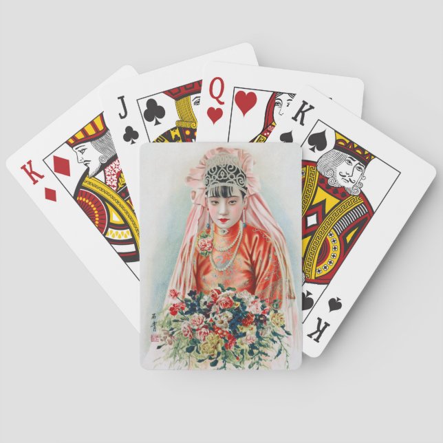 Bride in Red at Chinese Wedding in Shanghai Poker Cards (Back)