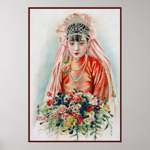 Bride in Red at Chinese Wedding in Shanghai Poster