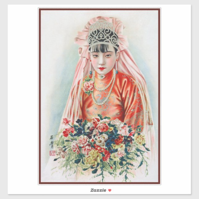 Bride in Red at Chinese Wedding in Shanghai Sticker (Sheet)