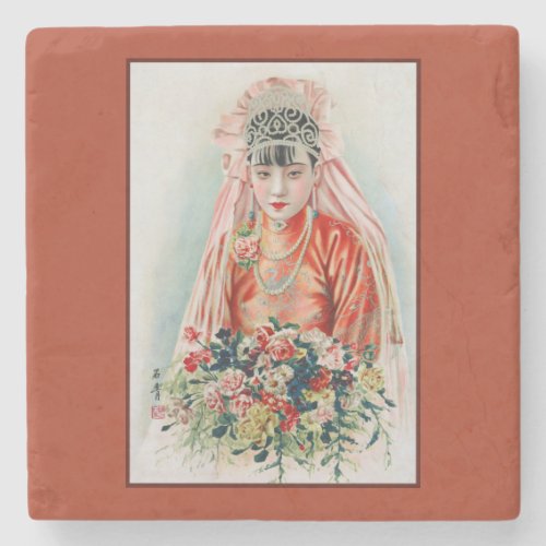 Bride in Red at Chinese Wedding in Shanghai Stone Coaster