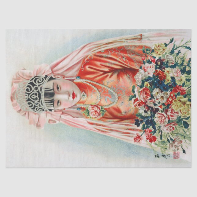 Bride in Red at Chinese Wedding in Shanghai Tissue Paper (Front)