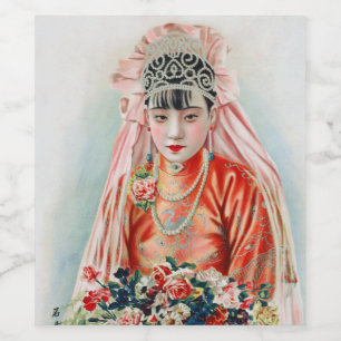 Bride in Red at Chinese Wedding in Shanghai Wine Label