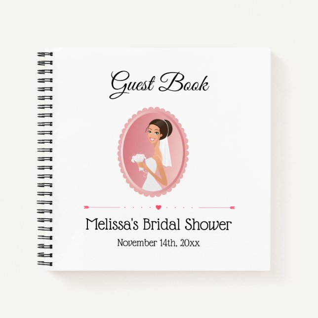 Bride in Wedding Gown Bridal Shower Guest Book (Front)