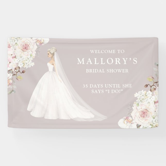 Bride in Wedding Gown Bridal Shower Welcome Banner (Horizontal)