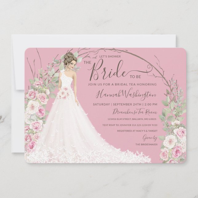 Bride in White Dress Bridal Tea Shower Invitation (Front)