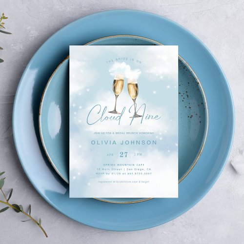 Bride Is On Cloud 9 Bridal Brunch Champagne Invitation