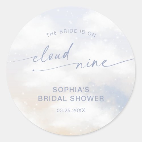 Bride Is On Cloud 9 Bridal Shower  Classic Round Sticker