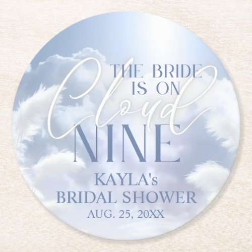 Bride is On Cloud Nine 9 Pampas Bridal Shower Round Paper Coaster