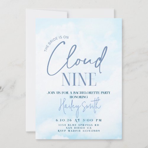 bride is on cloud nine bachelorette invitation