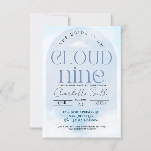 Bride is on cloud nine bachelorette party invitati invitation