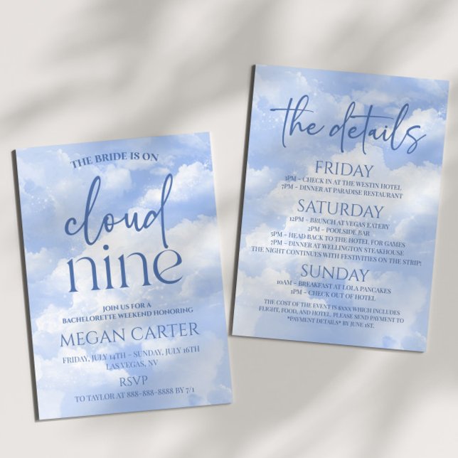 Bride Is On Cloud Nine Bachelorette Weekend Party Invitation (Creator Uploaded)