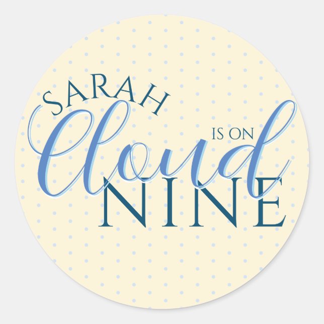 Bride is on Cloud Nine Blue Bridal Shower  Classic Round Sticker (Front)