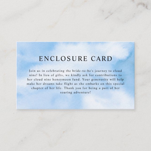 Bride Is On Cloud Nine Bridal Shower Enclosure Card (Front)