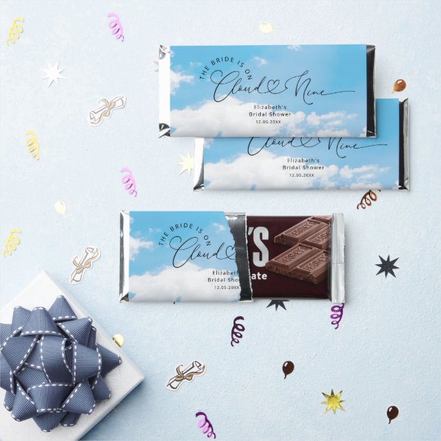 Bride Is On Cloud Nine Bridal Shower Hershey Bar Favors (Front)