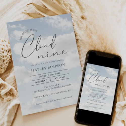 Bride Is On Cloud Nine Bridal Shower Invitation