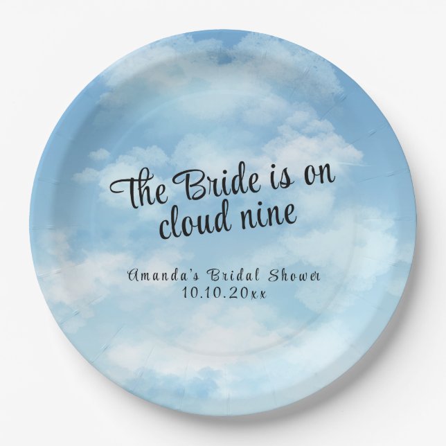 Bride Is On Cloud Nine Bridal Shower Paper Plates (Front)