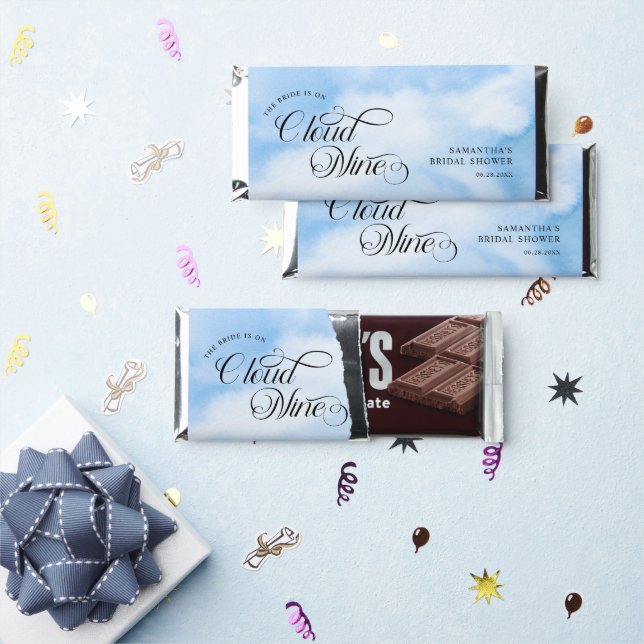 Bride Is On Cloud Nine Bridal Shower Thank you Hershey Bar Favors (Front)